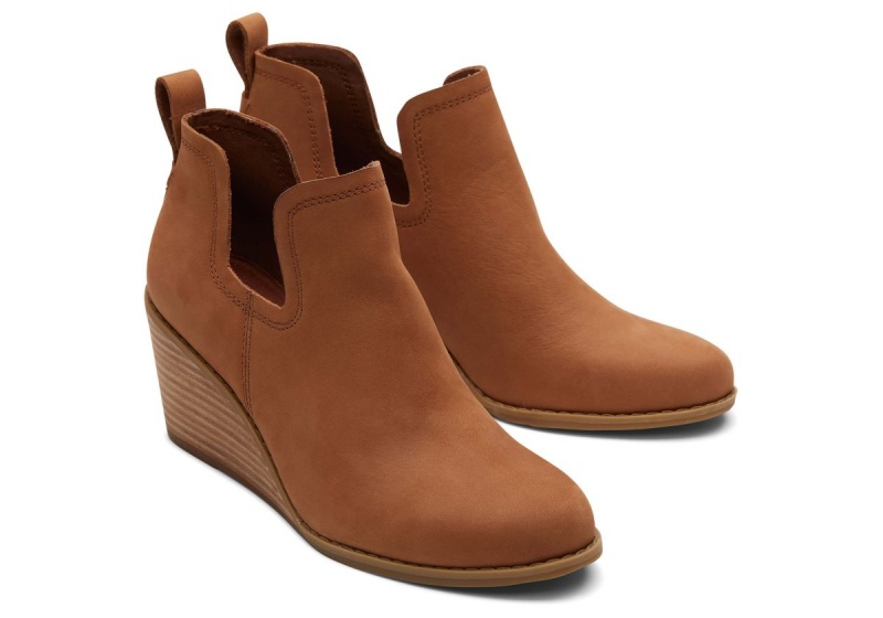 Toms Kallie Leather Wedge Boot Brown | PLUTCS-963