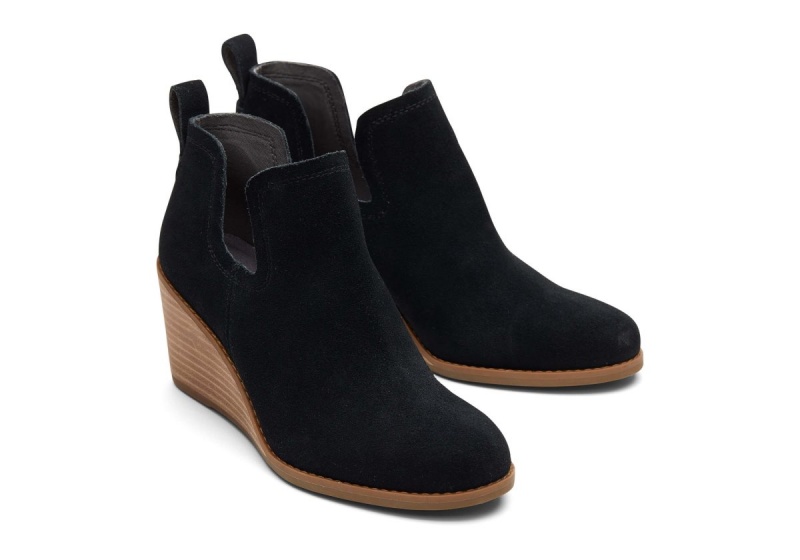 Toms Kallie Suede Wedge Boot Wide Width Black | GVKTPA-182