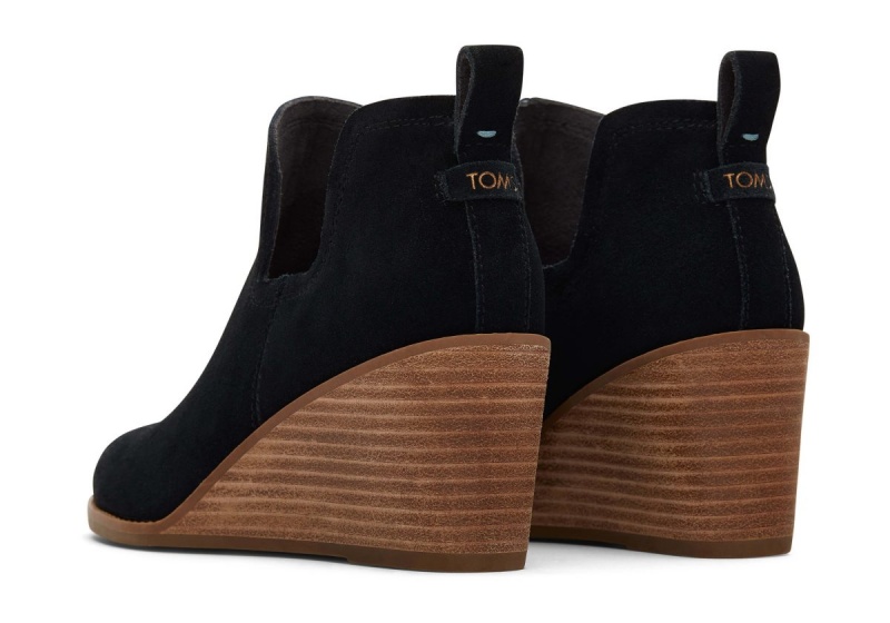 Toms Kallie Suede Wedge Boot Wide Width Black | GVKTPA-182