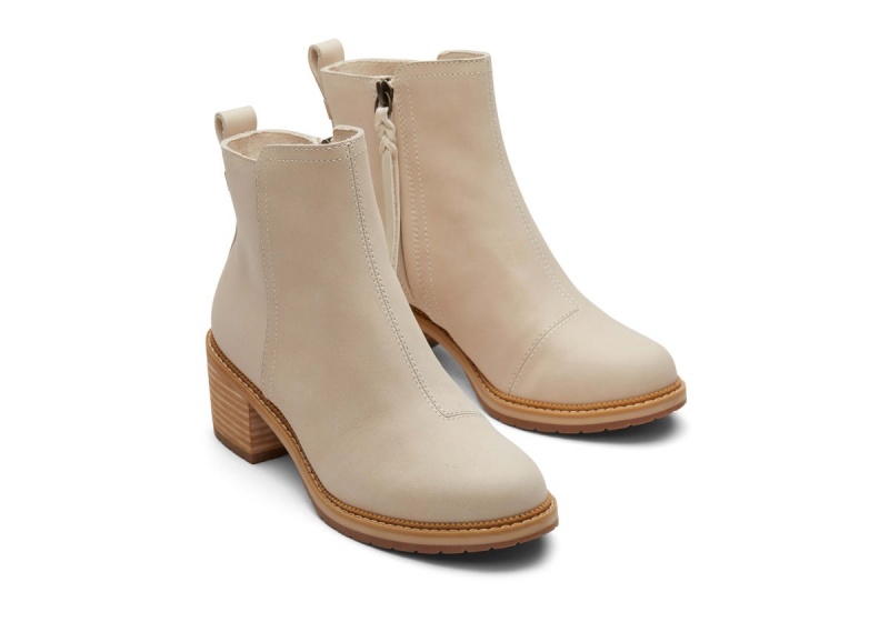 Toms Marina Leather Heeled Boot Beige | ZUANVL-982