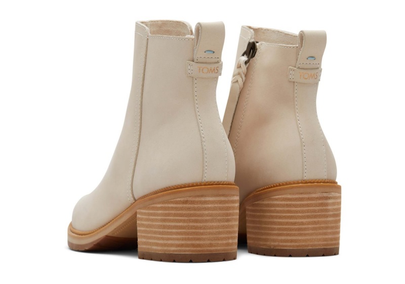 Toms Marina Leather Heeled Boot Beige | ZUANVL-982