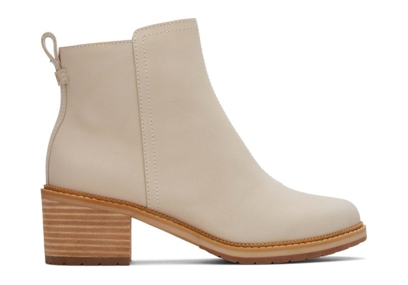 Toms Marina Leather Heeled Boot Beige | ZUANVL-982