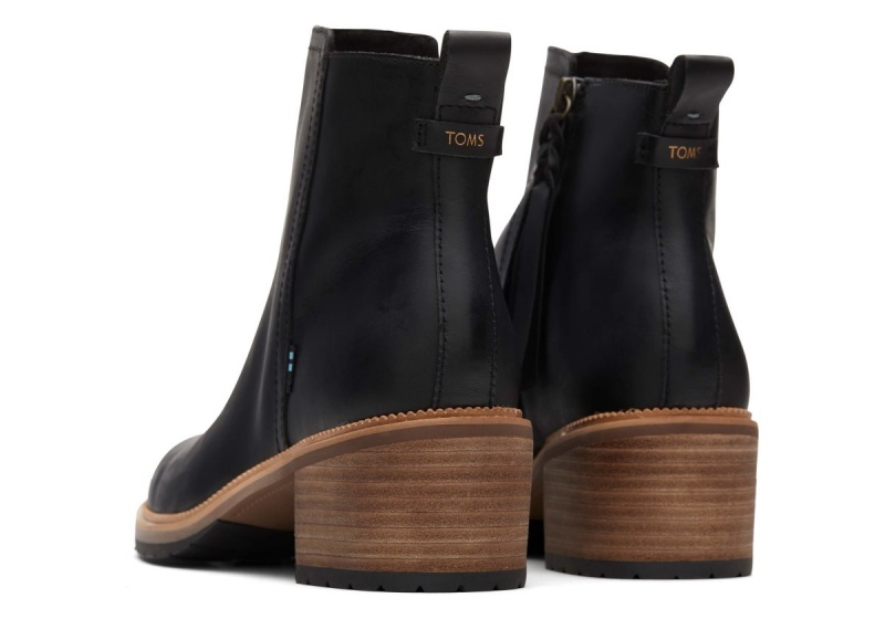 Toms Marina Leather Heeled Boot Black | NWGQYE-863