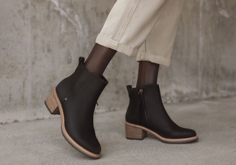 Toms Marina Leather Heeled Boot Black | NWGQYE-863