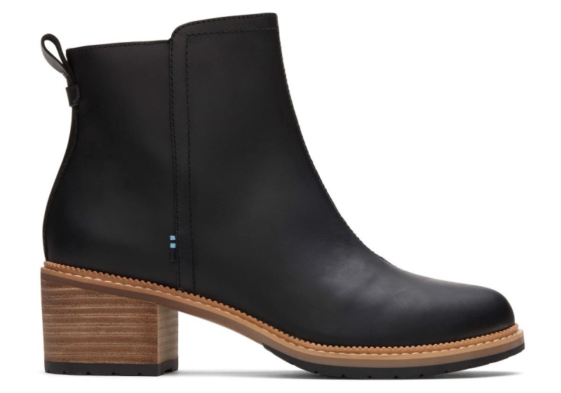 Toms Marina Leather Heeled Boot Black | NWGQYE-863