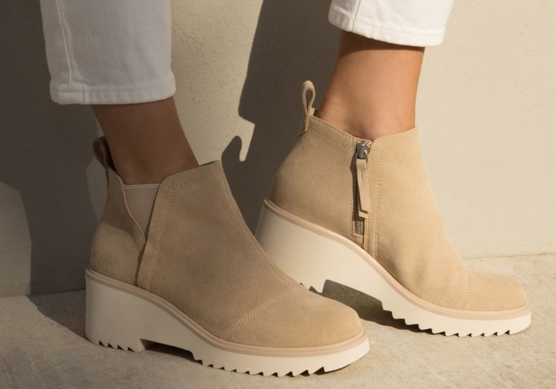 Toms Maude Suede Wedge Boot Beige | OCATQZ-703