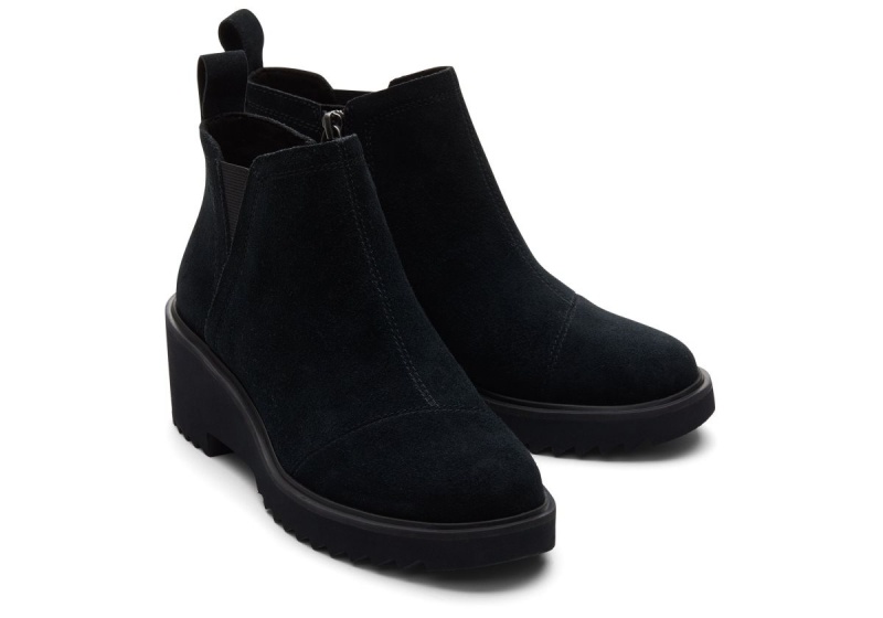 Toms Maude Suede Wedge Boot Black | YEWDIU-319