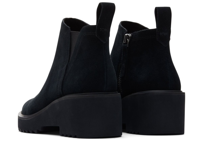 Toms Maude Suede Wedge Boot Black | YEWDIU-319