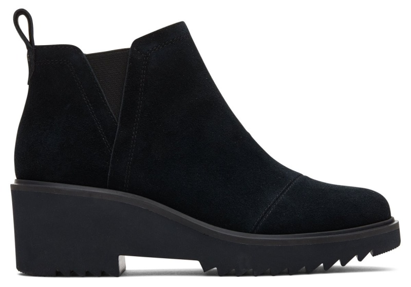 Toms Maude Suede Wedge Boot Black | YEWDIU-319