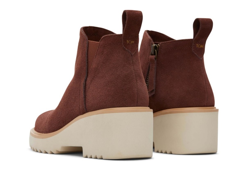 Toms Maude Suede Wedge Boot Brown | GSYWNJ-481