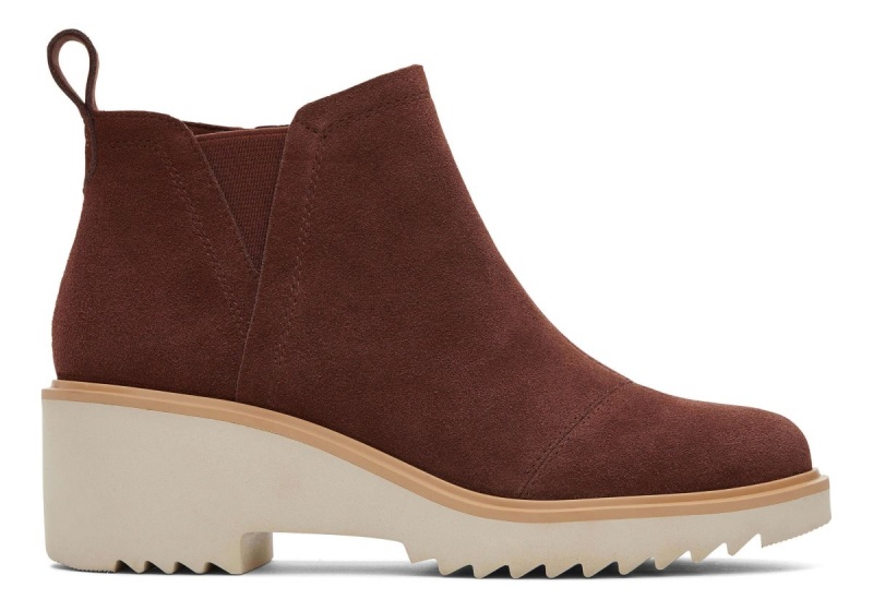 Toms Maude Suede Wedge Boot Brown | GSYWNJ-481