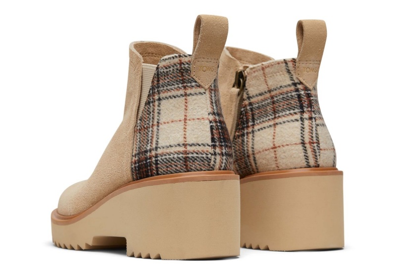 Toms Maude Suede with Plaid Wedge Boot Beige | TUVSNW-320