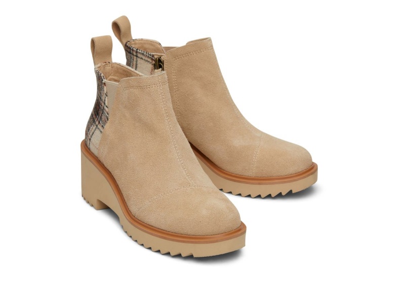 Toms Maude Suede with Plaid Wedge Boot Beige | TUVSNW-320