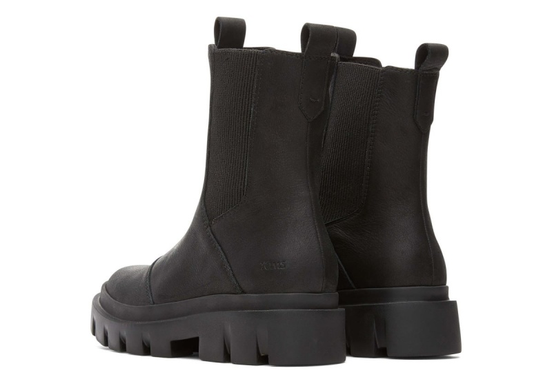 Toms Rowan Water Resistant Leather Boot Black | MQBJLP-361