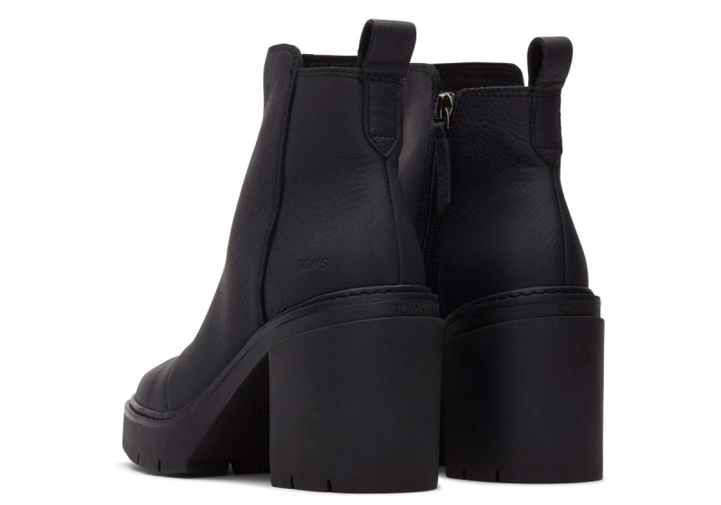 Toms Rya Leather Heeled Boot Black | SXVQIW-625