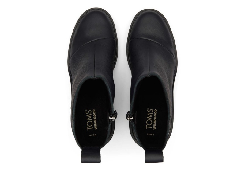 Toms Rya Leather Heeled Boot Black | SXVQIW-625