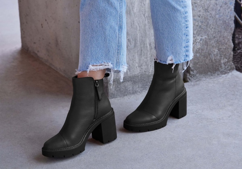 Toms Rya Leather Heeled Boot Black | SXVQIW-625