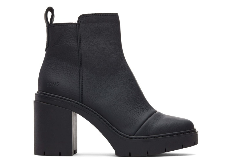 Toms Rya Leather Heeled Boot Black | SXVQIW-625