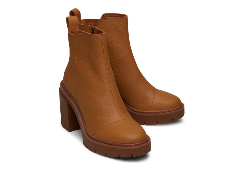 Toms Rya Leather Heeled Boot Brown | RMCQVS-613