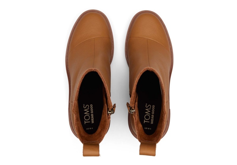 Toms Rya Leather Heeled Boot Brown | RMCQVS-613