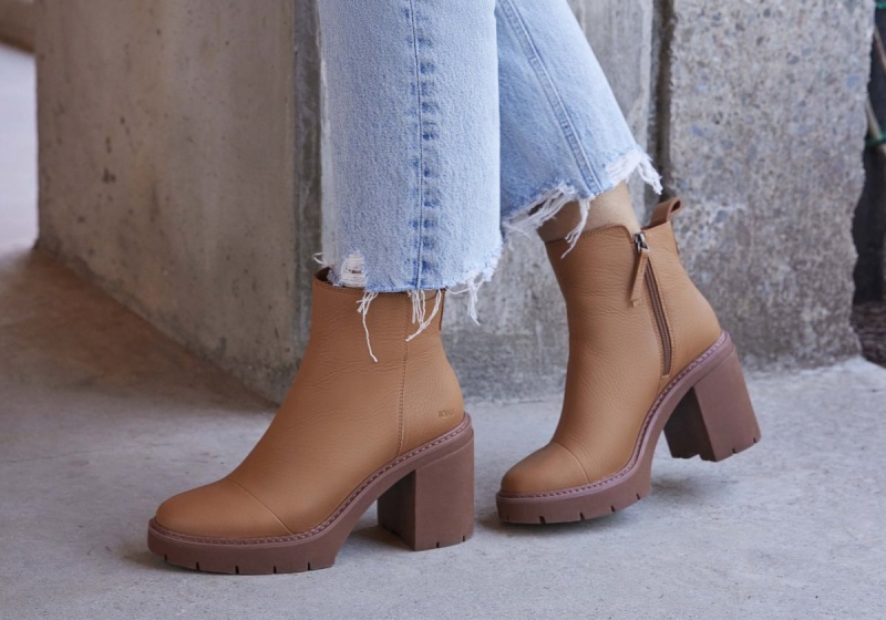 Toms Rya Leather Heeled Boot Brown | RMCQVS-613