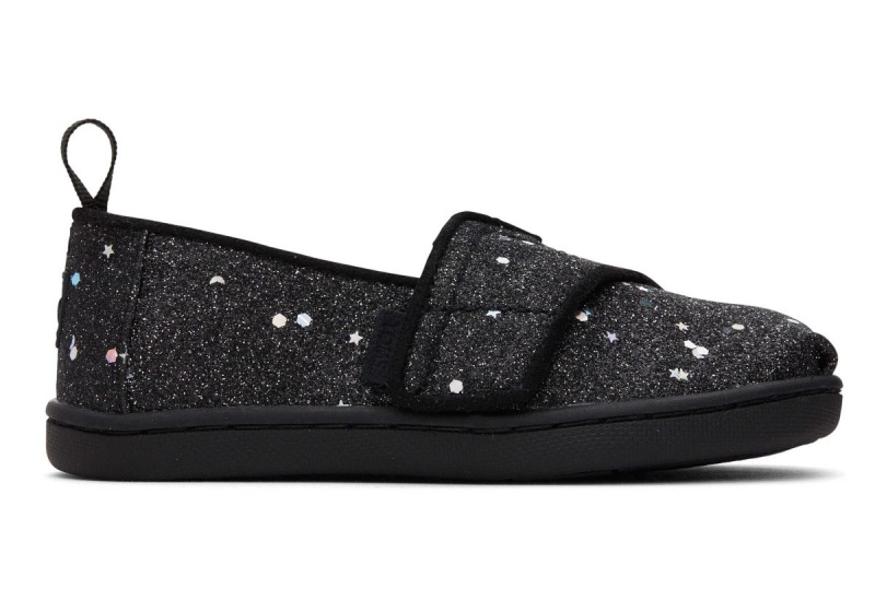 Toms Tiny Alpargata Cosmic Glitter Black | PSKJBM-865