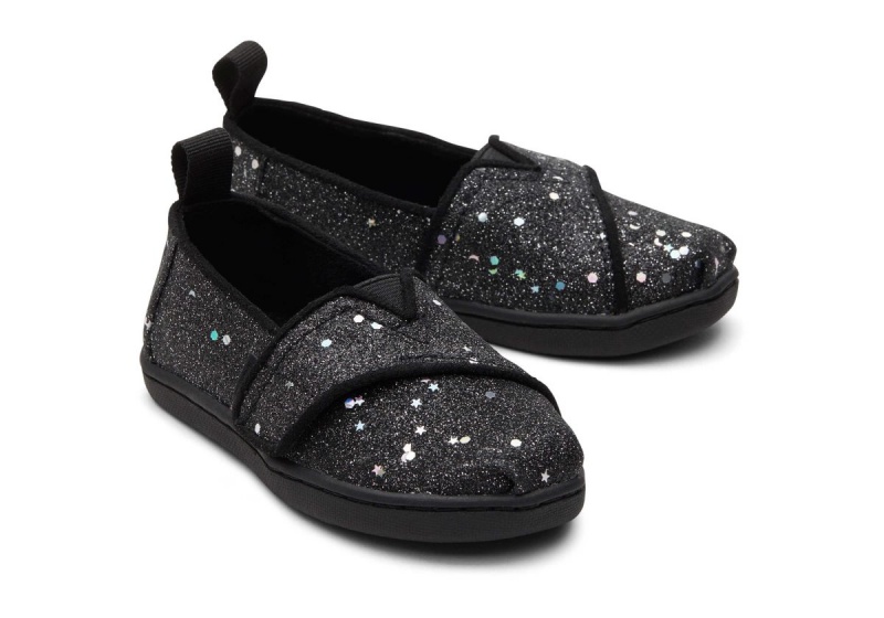 Toms Tiny Alpargata Cosmic Glitter Black | PSKJBM-865